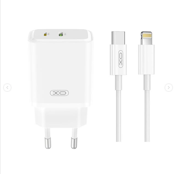 XO L145 20W USB-C+L Port Bi-directional Reverse Charger Fast Charger with C to iP Cable White