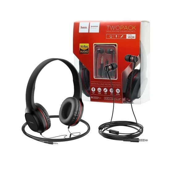 Hoco W24 Enlighten headphones with mic set red