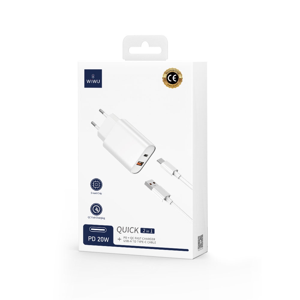 Wiwu PD+QC Charger+ Cable sets EU Plug+ A to C  Wi-U002 A-C White