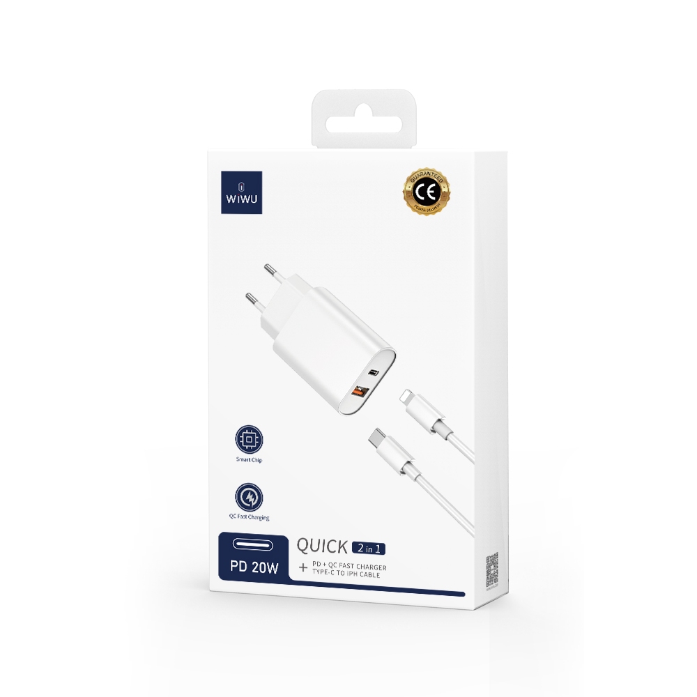 Wiwu PD+ QC Charger+ Cable Sets EU plug+ C to C Wi-U002 C-C White