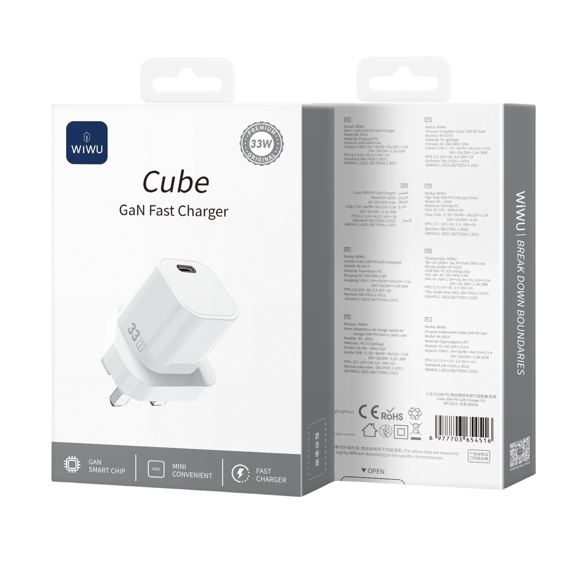 Wiwu 33W Cube PD GaN Fast Charger EU Wi-G015 white