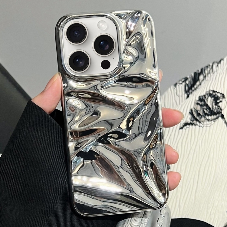iPhone 16 Pro Max Water Ripple Electroplating Paint TPU Phone Husa (Bright Silver)