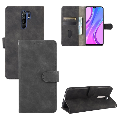 Xiaomi Redmi 9 Solid Color Skin Feel Magnetic Buckle Carte Calf Texture PU Piele Husa (Black)