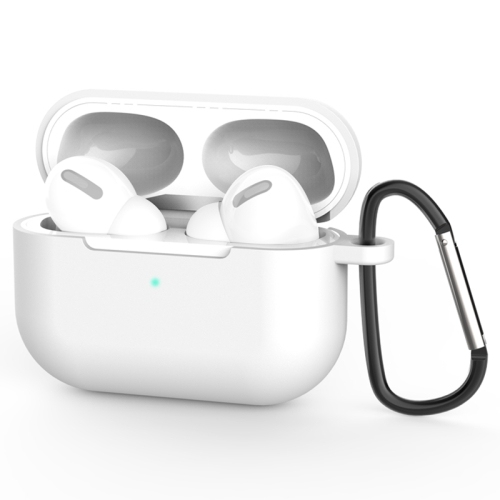 AirPods Pro Silicone Wireless Earphone Protective Husa Cover with Lanyard Hole & Carabiner (White)