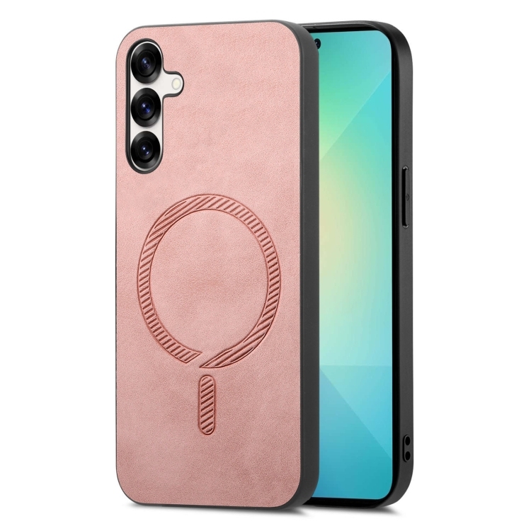 Samsung Galaxy S25 5G Solid Color Retro Magsafe PU Back Cover Phone Husa (Pink)