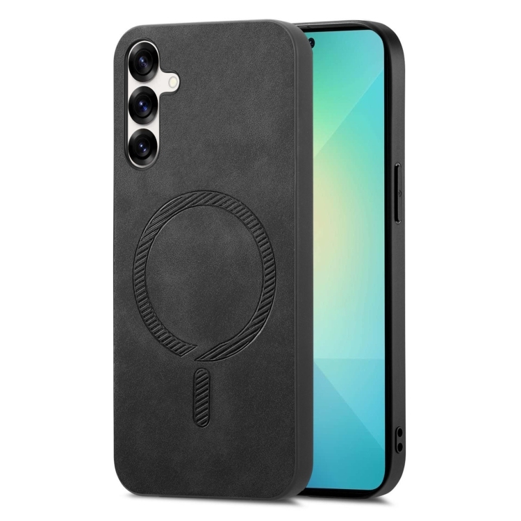 Samsung Galaxy S25 5G Solid Color Retro Magsafe PU Back Cover Phone Husa (Black)