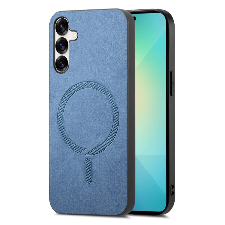 Samsung Galaxy S25 5G Solid Color Retro Magsafe PU Back Cover Phone Husa (Blue)