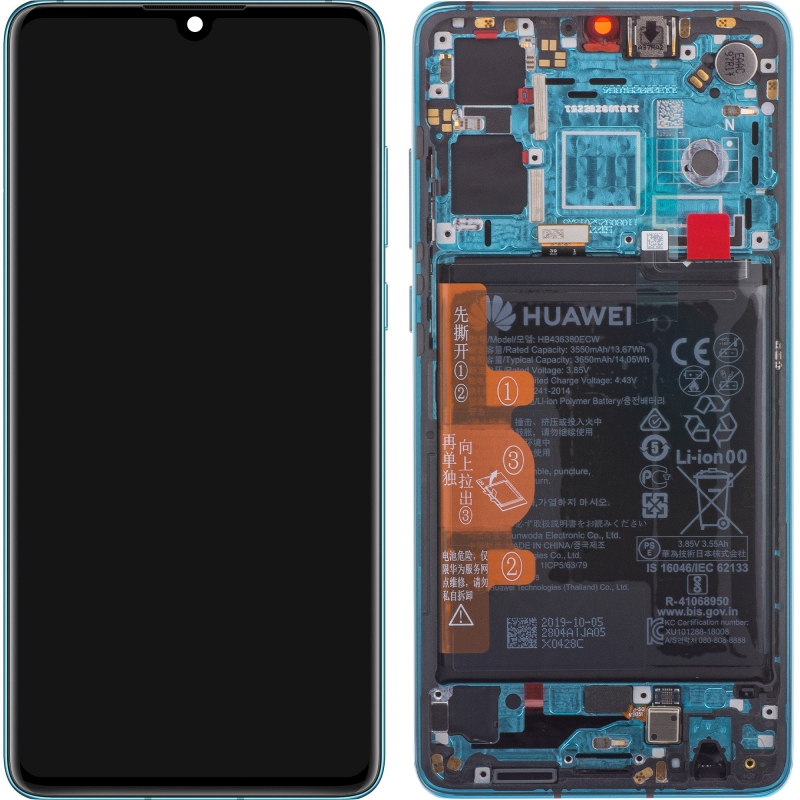 LCD HUAWEI P30 (2019) BLUE WITH/FRAME + BTRY ORIGINAL (SERVICE PACK)