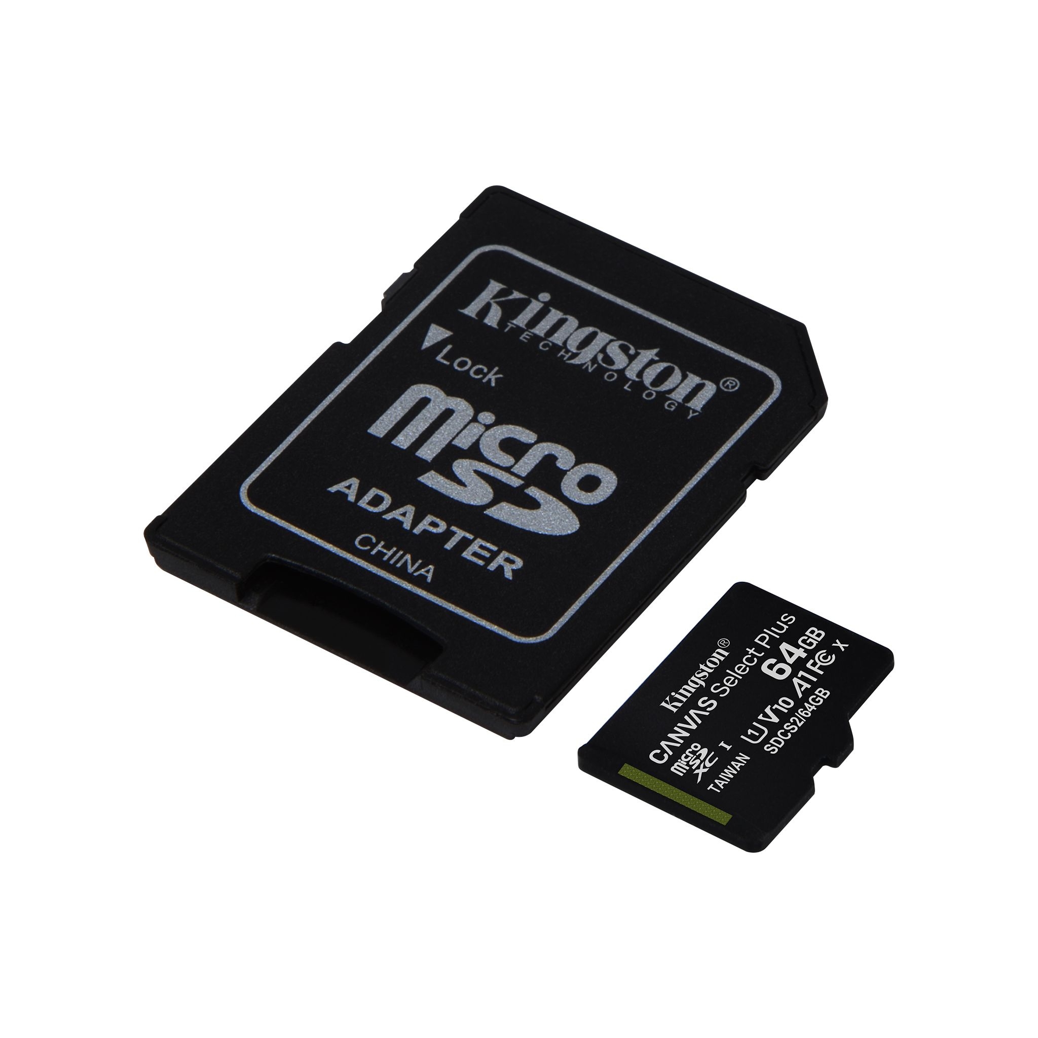 .64GB MicroSD (Class 10) UHS-I (U1) +SD adapter, Kingston Canvas Select+ 'SDCS2/64GB' (R:100MB/s)