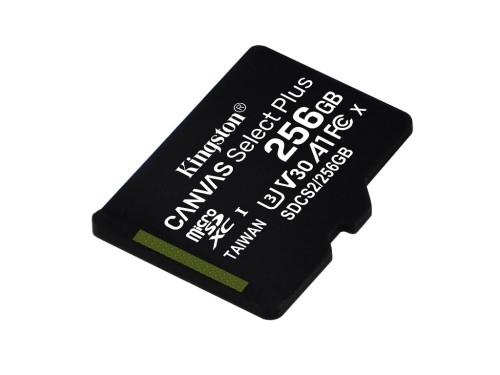 256GB MicroSD (Class 10) UHS-I (U3) +SD adapter, Kingston Canvas Select+ 'SDCS2/256GB' (100/85MB/s)