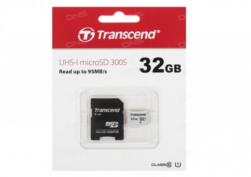 .32GB MicroSD (Class 10) UHS-I (U1),+SD adapter, Transcend 'TS32GUSD350V' (R/W:95/40MB/s, Endurance)