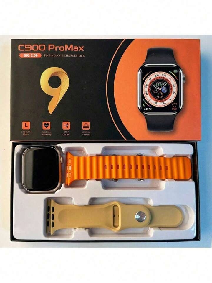 C900 Pro Max Smart Watch (Double strap Wireless charging) Orange