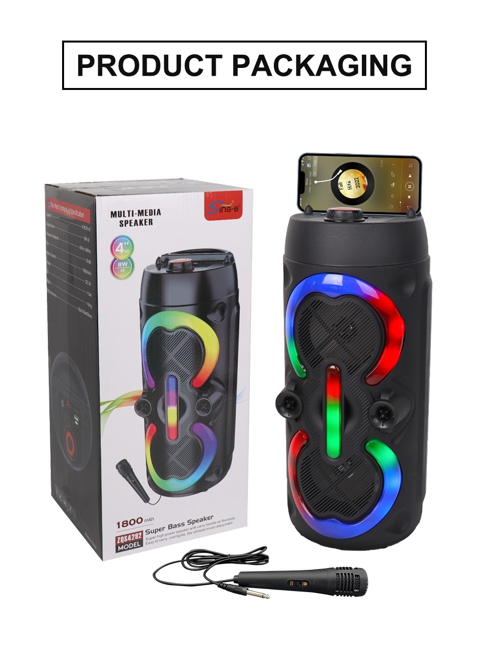 Sing-e ZQS4292 RGB Party Dual Speaker 4 inch 16W Black