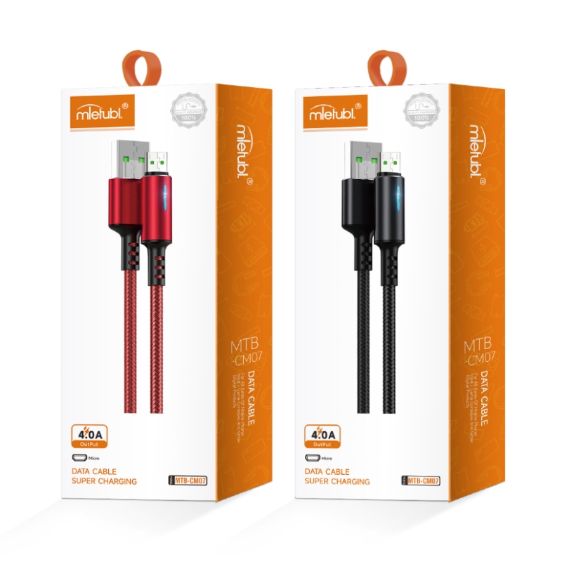 Mietubl Cable 1M Usb-Micro 4A MTB-CM07 braided wire, charging indicator, Black