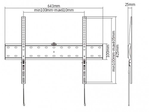 Wall Mount  Gembird 'WM-70F-01' Black 37'-70', 40kg, VESA:up 600x400, Wall distance: 25mm