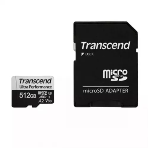 '512GB MicroSD (Class 10) UHS-I (U3) +SD adapter,  Transcend TS256GUSD340S (V30, A2, R/W:160/125MB/s