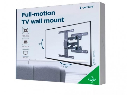 Wall Mount  Gembird 'WM-65ST-01' Black 32'-65', 36kg, VESA:up 400x400, Wall dist:23 - 284mm ±25°,±5°
