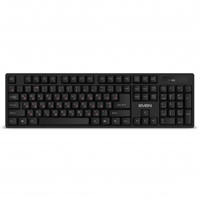 Wireless Keyboard SVEN KB-C2300W, 12 Fn keys, Splash proof, Battery indicator, 2.4Ghz, 2xAA, Black