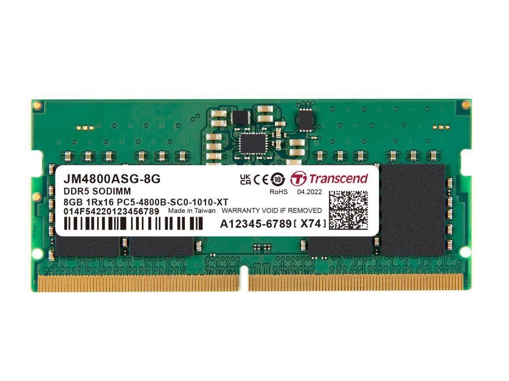 8GB DDR5-4800MHz SODIMM  Transcend JetRam, PC5-38400U, 1Rx16, CL40, 1.1V