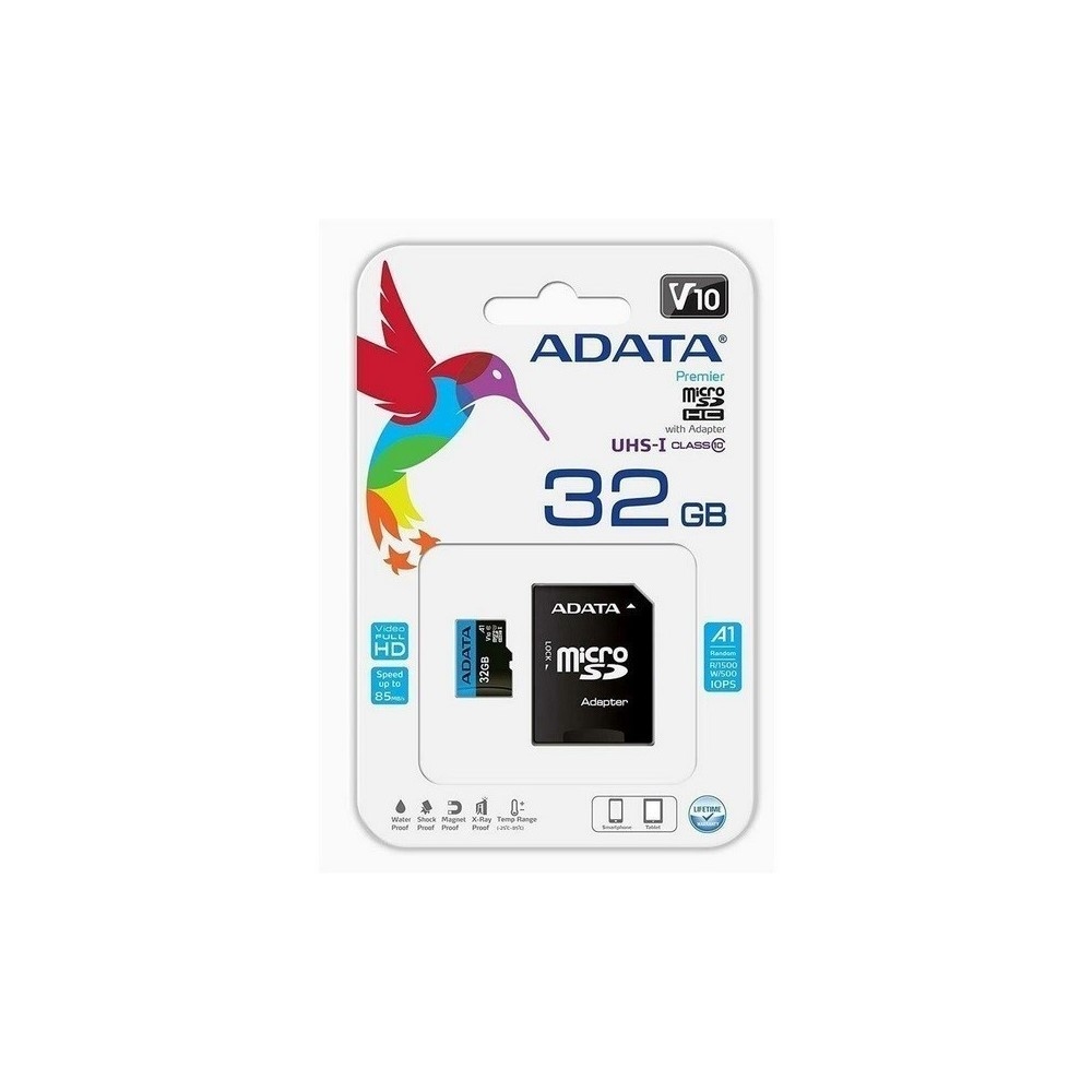 .32GB MicroSD (Class 10) UHS-I (U1) +SD adapter, ADATA Premier 'AUSDH32GUICL10A1-RA1' (R/W:100/25MB/