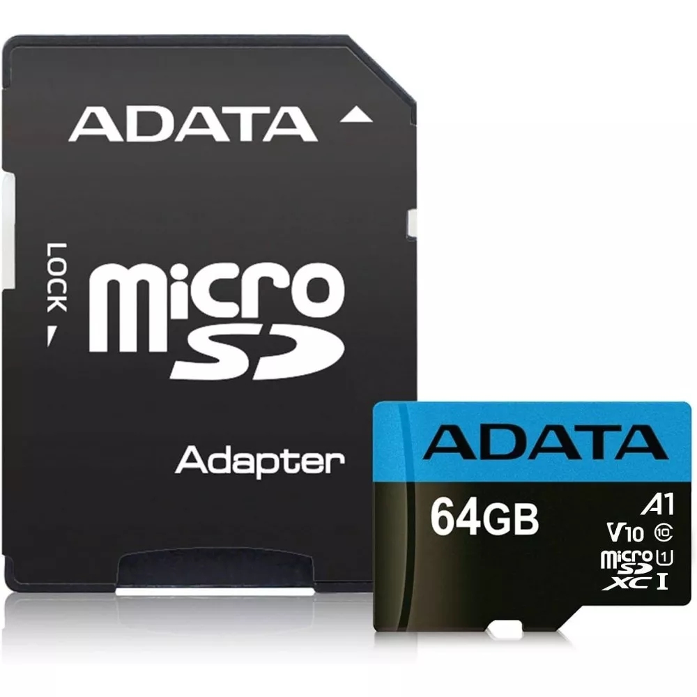 64GB MicroSD (Class 10) UHS-I (U1) +SD adapter, ADATA Premier 'AUSDX64GUICL10A1-RA1' (R/W:100/25MB/