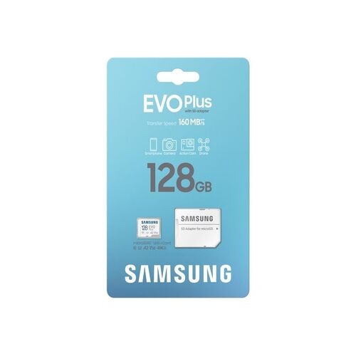 .128GB MicroSD (Class 10) UHS-I (U3)+SD adapter, Samsung EVO Plus 2024 'MB-MC128SA' (R:160MB/s)