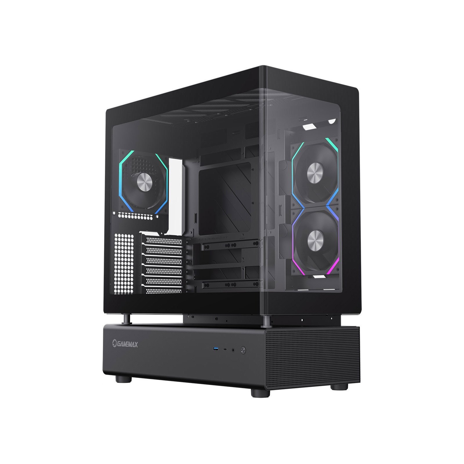 Case ATX GAMEMAX N80, w/o PSU, 0.8mm, 6x120mm ARGB fans, Front&Side TG, Modular design, Vertical GPU