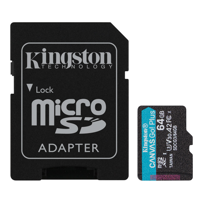 ..64GB MicroSD (Class 10) UHS-I (U1) +SD adapter, Kingston Canvas Go! Plus 'SDCG3/64GB' (170/70MB/s)