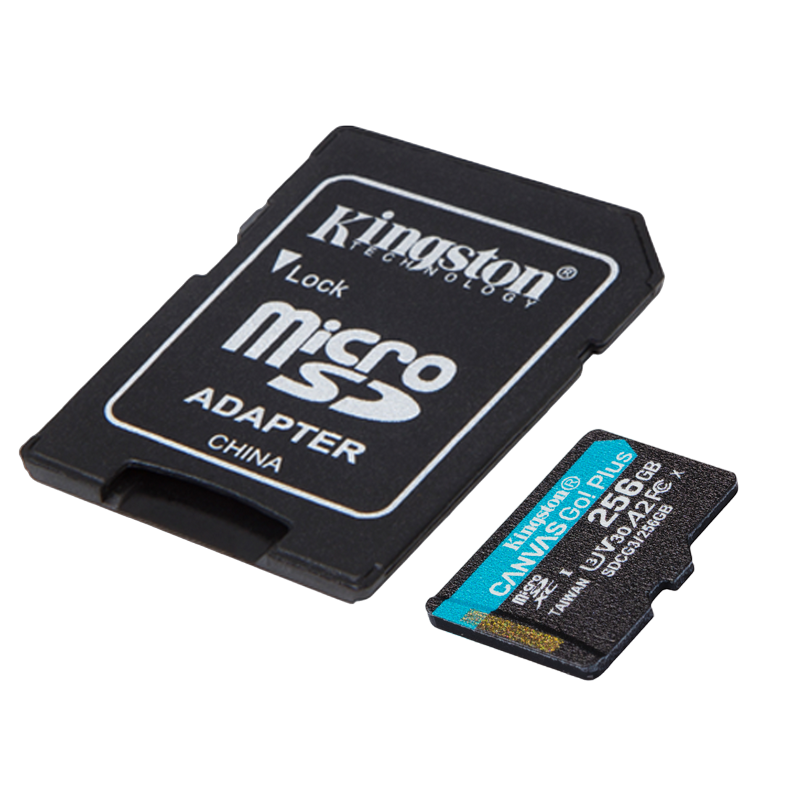 .256GB MicroSD (Class 10) UHS-I (U3) +SD adapter, Kingston Canvas Go! Plus Gen 4 'SDCG4/256GB' (R/W:
