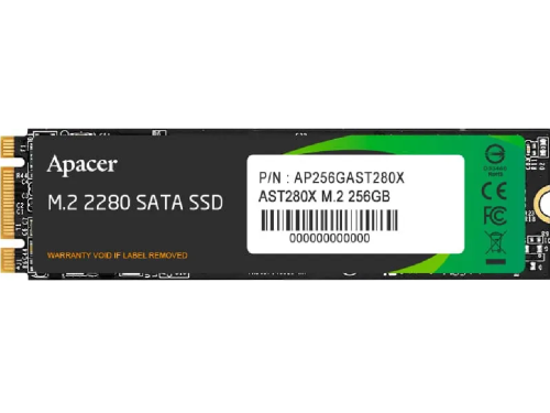 M.2 SATA SSD  256GB  Apacer AST280X  AP256GAST280X  80mm, R/W:520/500MB/s, 44K/74K IOPs, 140TB TBW