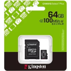 ..64GB MicroSD (Class 10) UHS-I (U1) +SD adapter, Kingston Canvas Select Plus Gen3 'SDCS3/64GB' (R:1