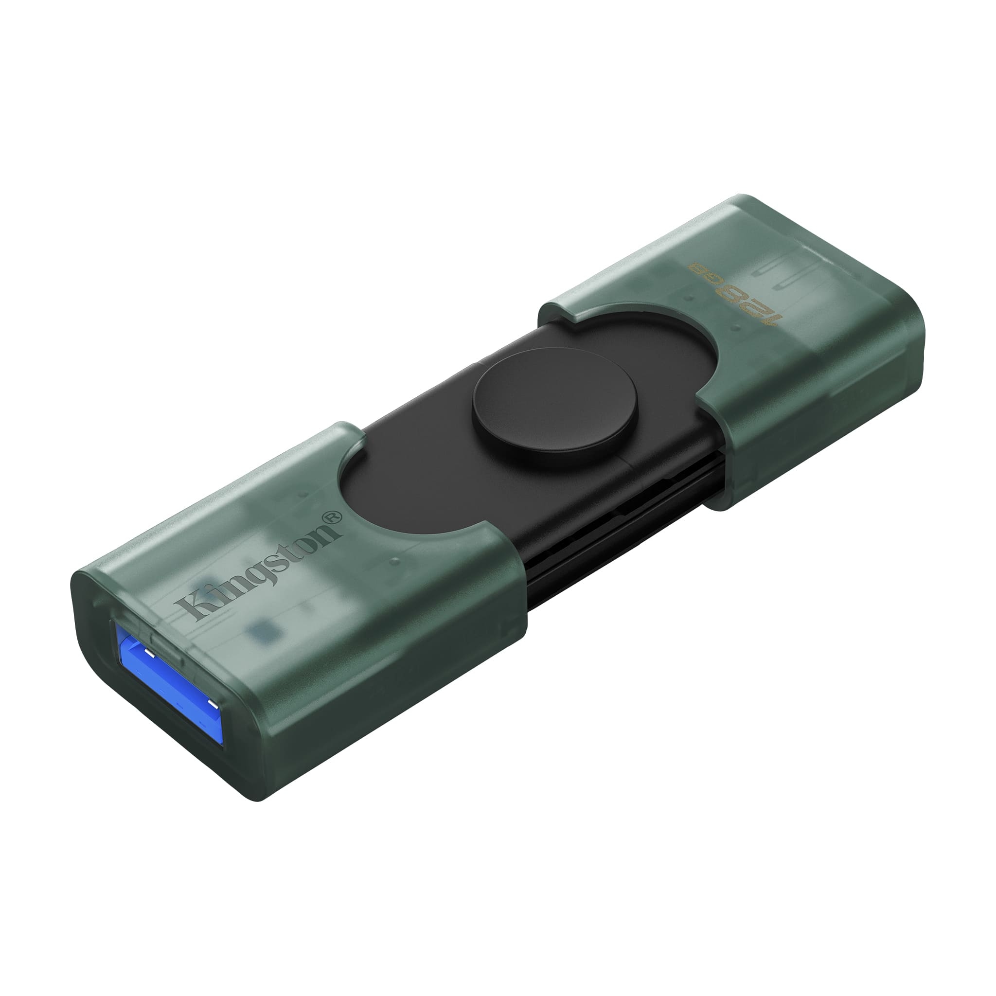256GB  USB3.2/Type-C Flash Drive Kingston DataTravaler Duo, Black/Transparent Green, Dual Moving Cap