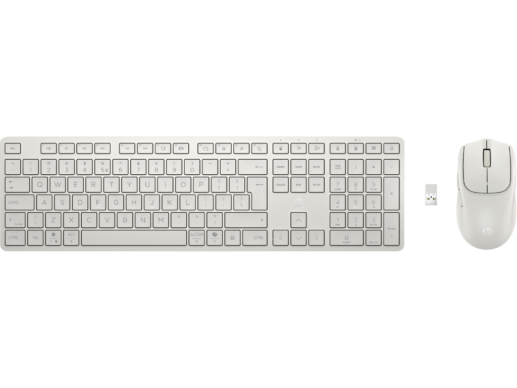 Wireless Keyboard & Mouse HP 490C, Multi-device Spill resistant, Quiet, 4000dpi, 5 buttons White