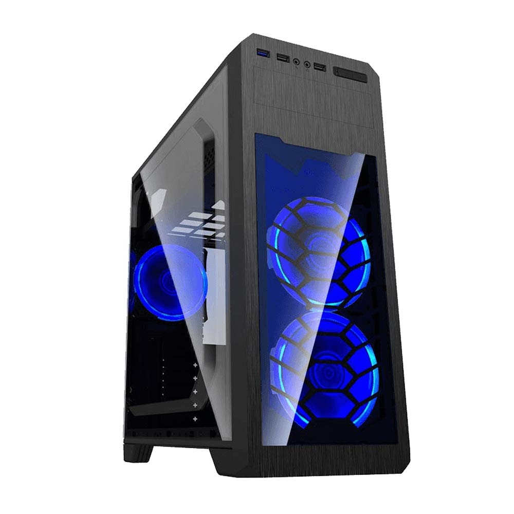 Case ATX GAMEMAX G563, w/o PSU, 3x120mm, Blue LED, Full Transparent panel, USB3.0, Black