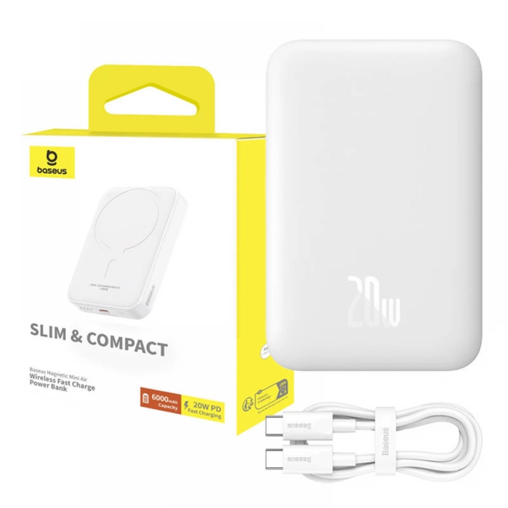 Powerbank Baseus Magnetic Mini, 6000mAh, 20W, PD + FQI (White)