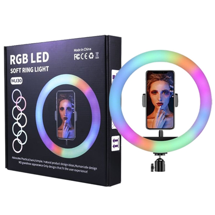 Кольцевая светодиодная Led лампа CRISTAL RGB 26 см  с зажимом для телефона