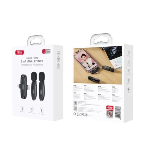 XO MKF10 Type-C+Lightning 2-in-1 Low Latency Wireless Microphone black