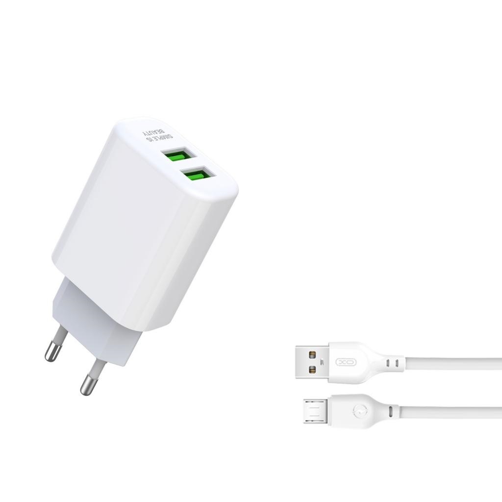 XO L85C EU double USB 2.4A Charger with Micro cable White