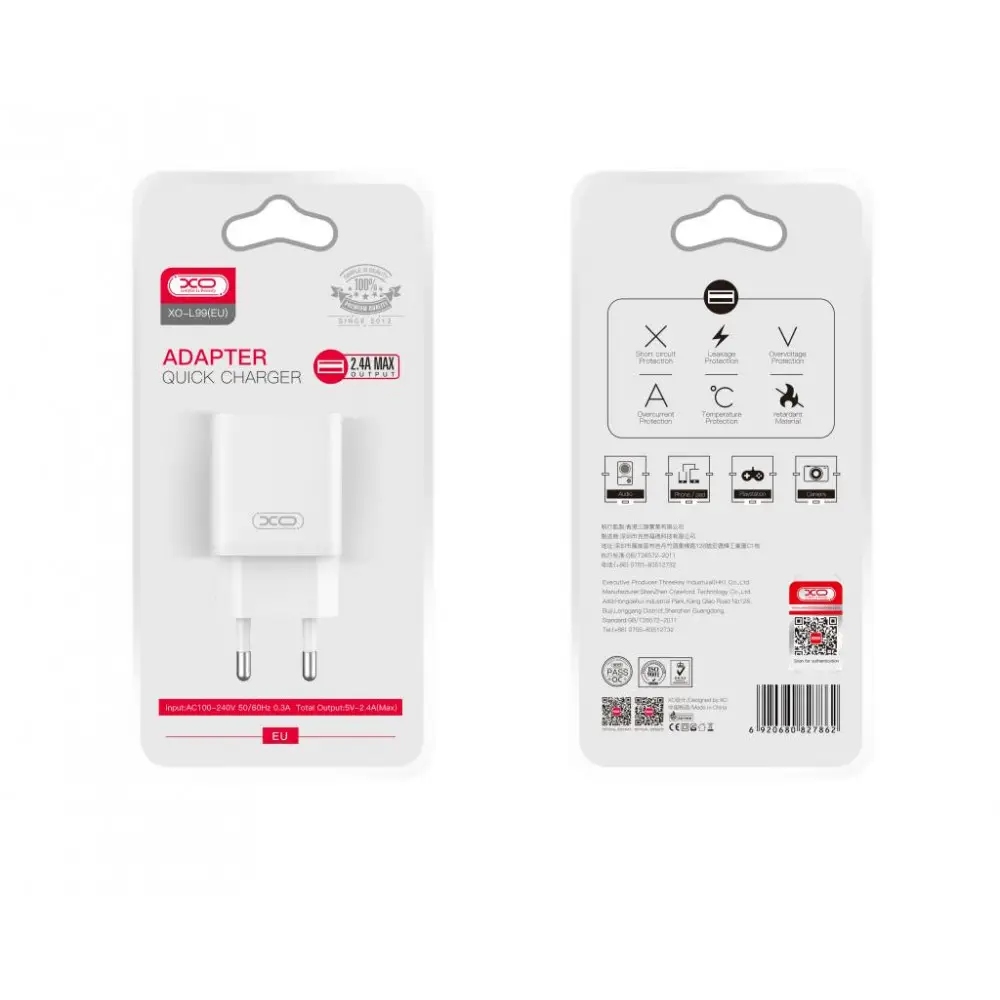 XO L99 EU 2.4A USB charger White
