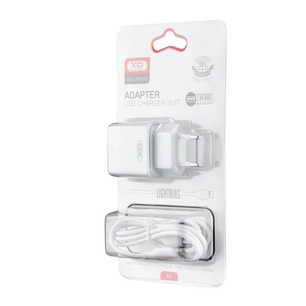 XO L99 EU 2.4A USB charger with ip cable White