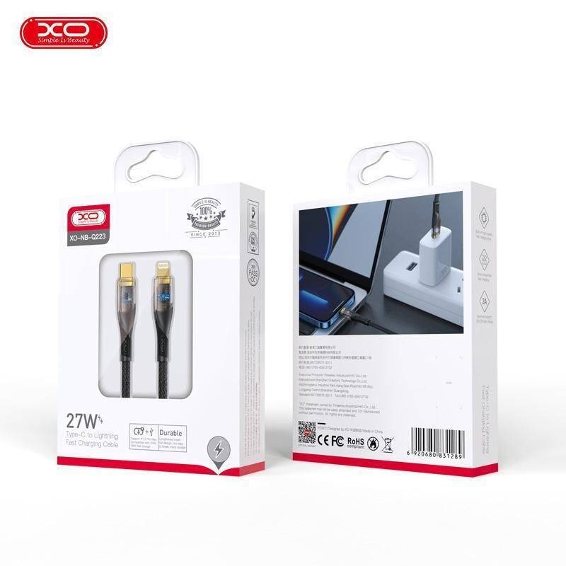 XO NB-Q223A Transparent Gold Plated Series Type-c to Lightning 27W Braided Data Cable Black