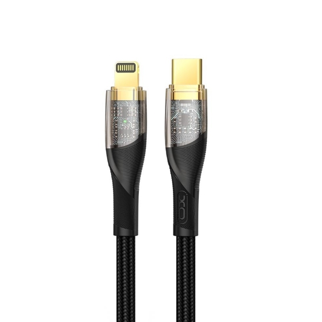 XO NB-Q223A Transparent Gold Plated Series Type-c to Lightning 27W Braided Data Cable Black