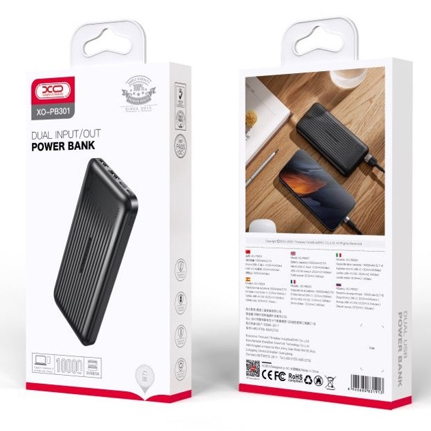 XO PB301 Light Display Power Bank 10000mAh Black