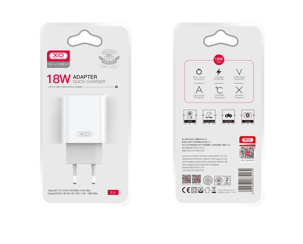 L103 (EU) QC3.0 18W Charger White