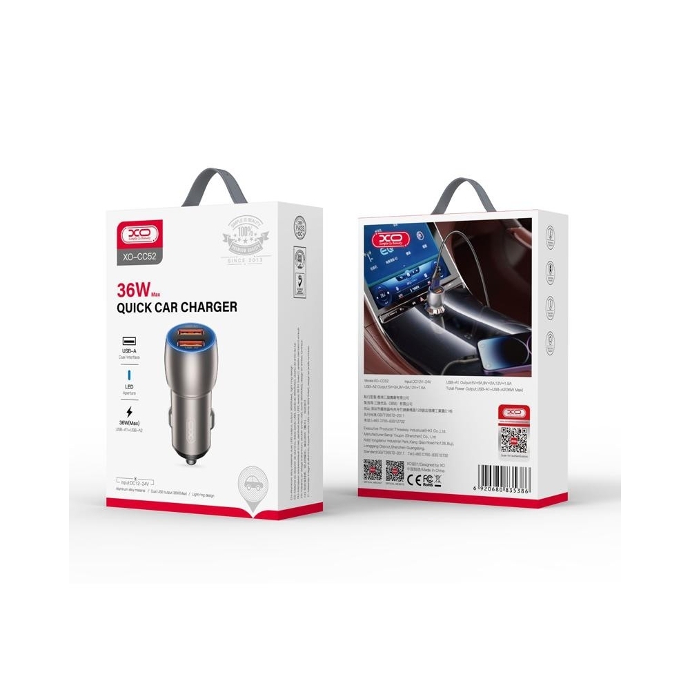 XO CC52 Metal Dual USB QC3.0 36W Car Charger Tranish