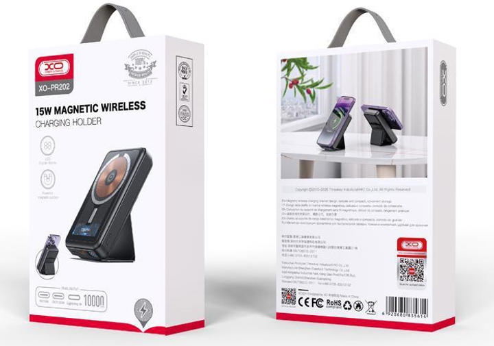 XO PR202 Transparent Magnetic Wireless Fast Charging PowerBank (15W Wireless /PD20W) 10000mAh Black