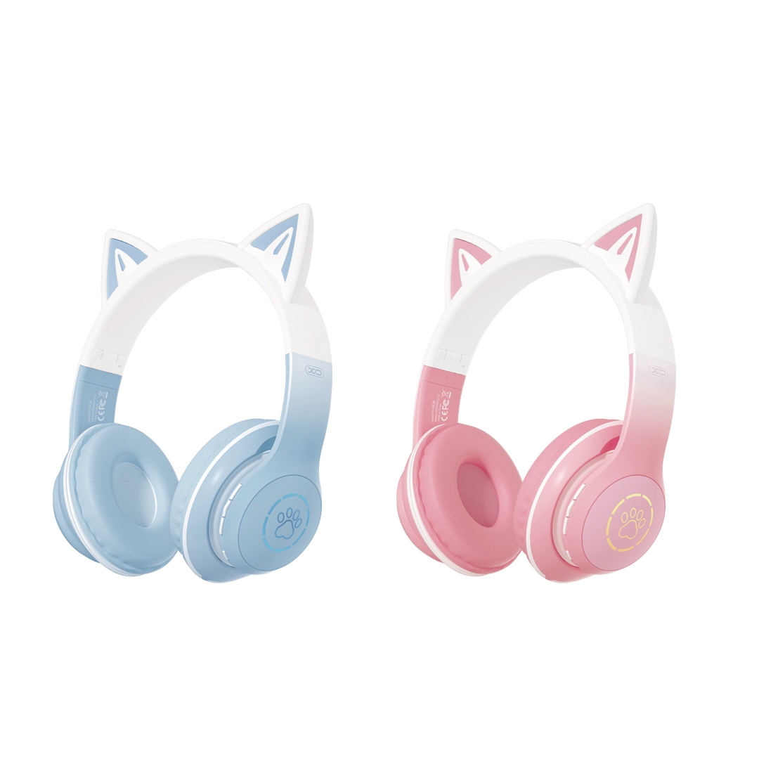 XO BE38 Cats Ear Colourful Lights Headband Bluetooth Headset pink