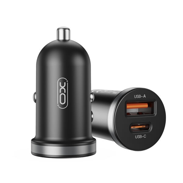 XO CC56 Plastic mini car charger A+C single port 30W / Simultaneous 5V3A car charger Black