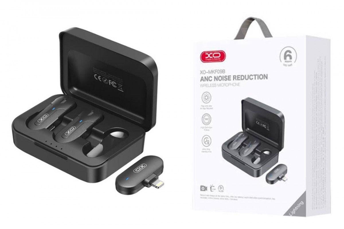 XO MKF09A Type-C with Charging Compartment One Tow Two Low Latency Wireless Lavalier Microphone Blac