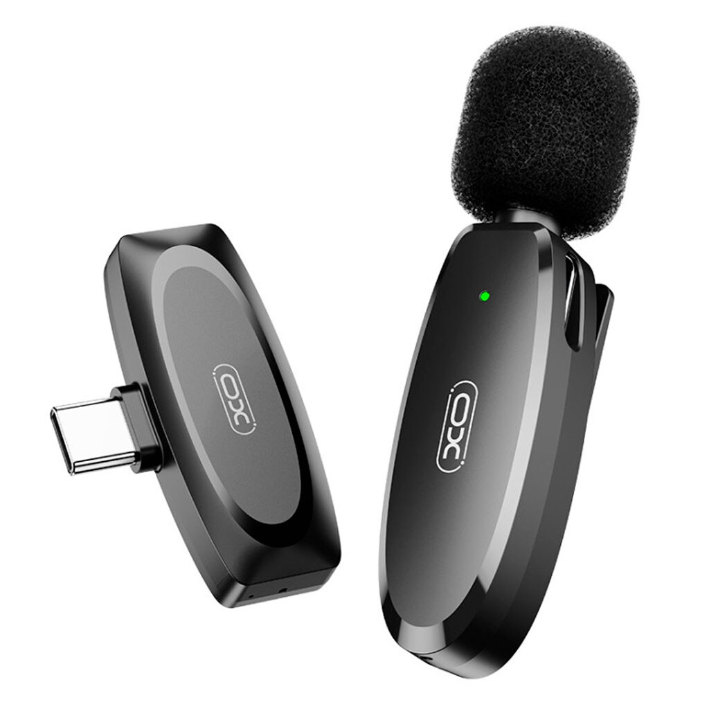 XO MKF08A Type-C One-Touch Low Latency Wireless Lavalier Microphone Black